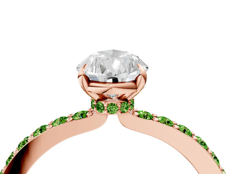 Rose gold Pear Cut Diamond Pavé Engagement Ring with Round with Peridot side stone Accents and Prong Setting_4