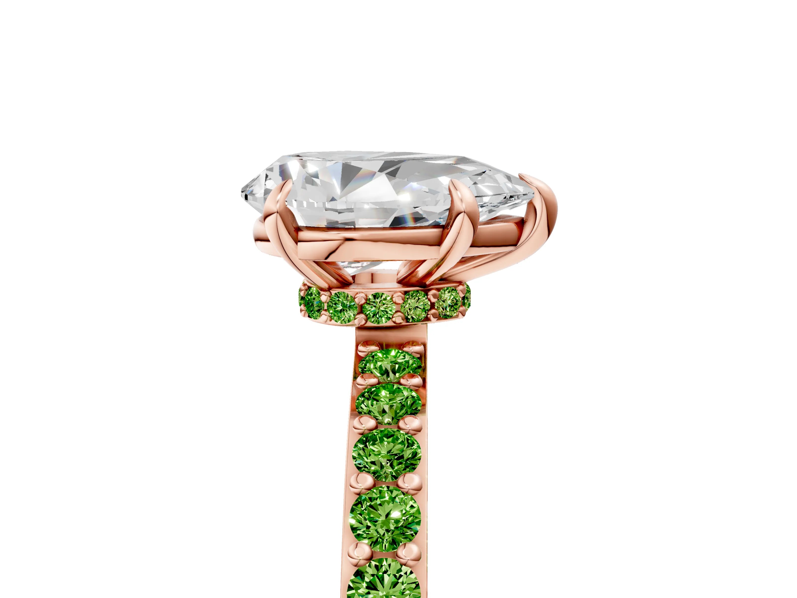 Rose gold Pear Cut Diamond Pavé Engagement Ring with Round with Peridot side stone Accents and Prong Setting_5