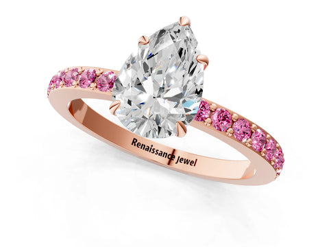 Rose gold Pear Cut Diamond Pavé Engagement Ring with Round with Pink Sapphire side stone Accents and Prong Setting_1