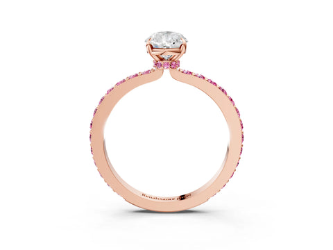 Rose gold Pear Cut Diamond Pavé Engagement Ring with Round with Pink Sapphire side stone Accents and Prong Setting_3