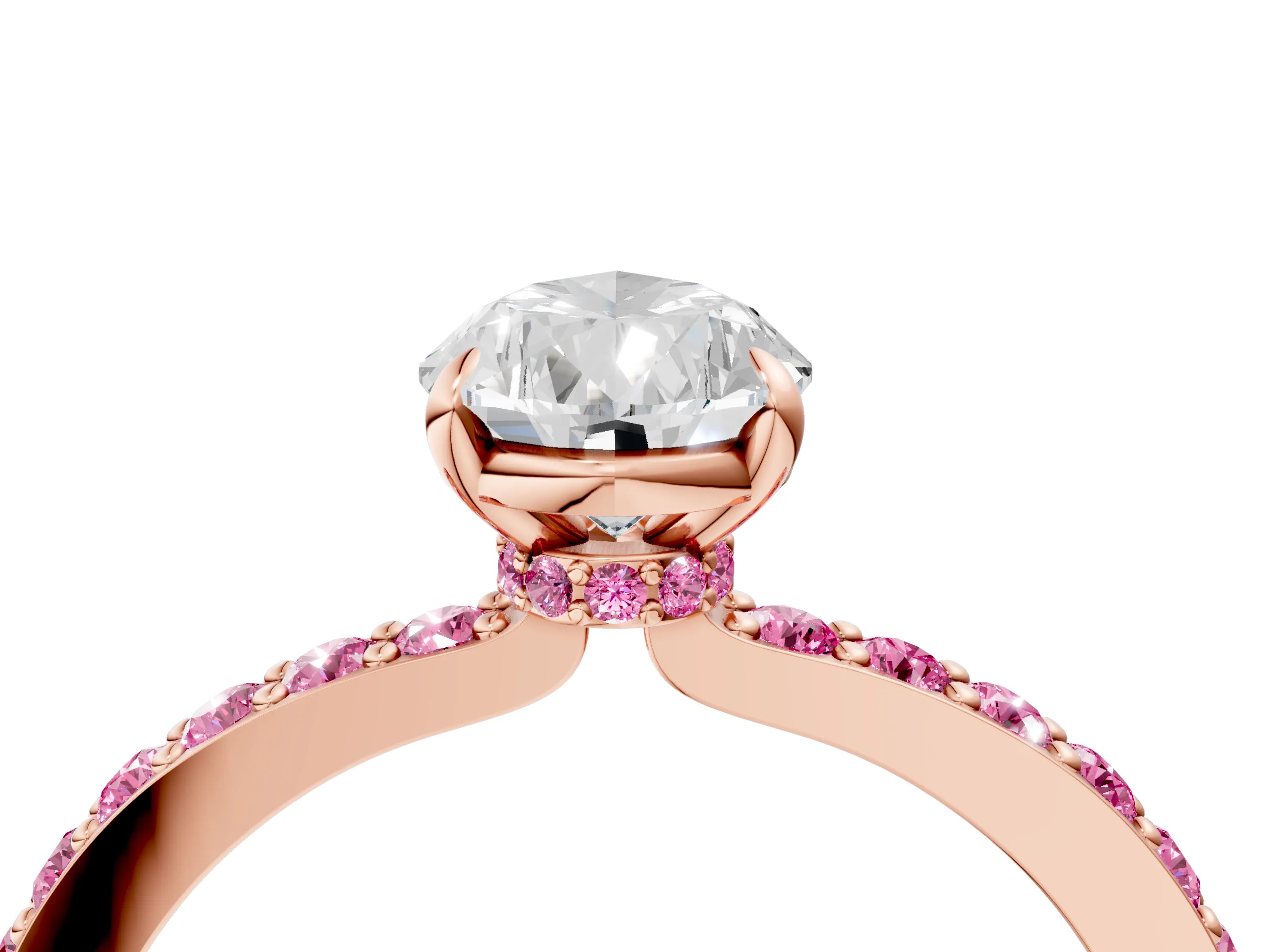 Rose gold Pear Cut Diamond Pavé Engagement Ring with Round with Pink Sapphire side stone Accents and Prong Setting_4