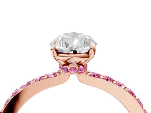 Rose gold Pear Cut Diamond Pavé Engagement Ring with Round with Pink Sapphire side stone Accents and Prong Setting_4
