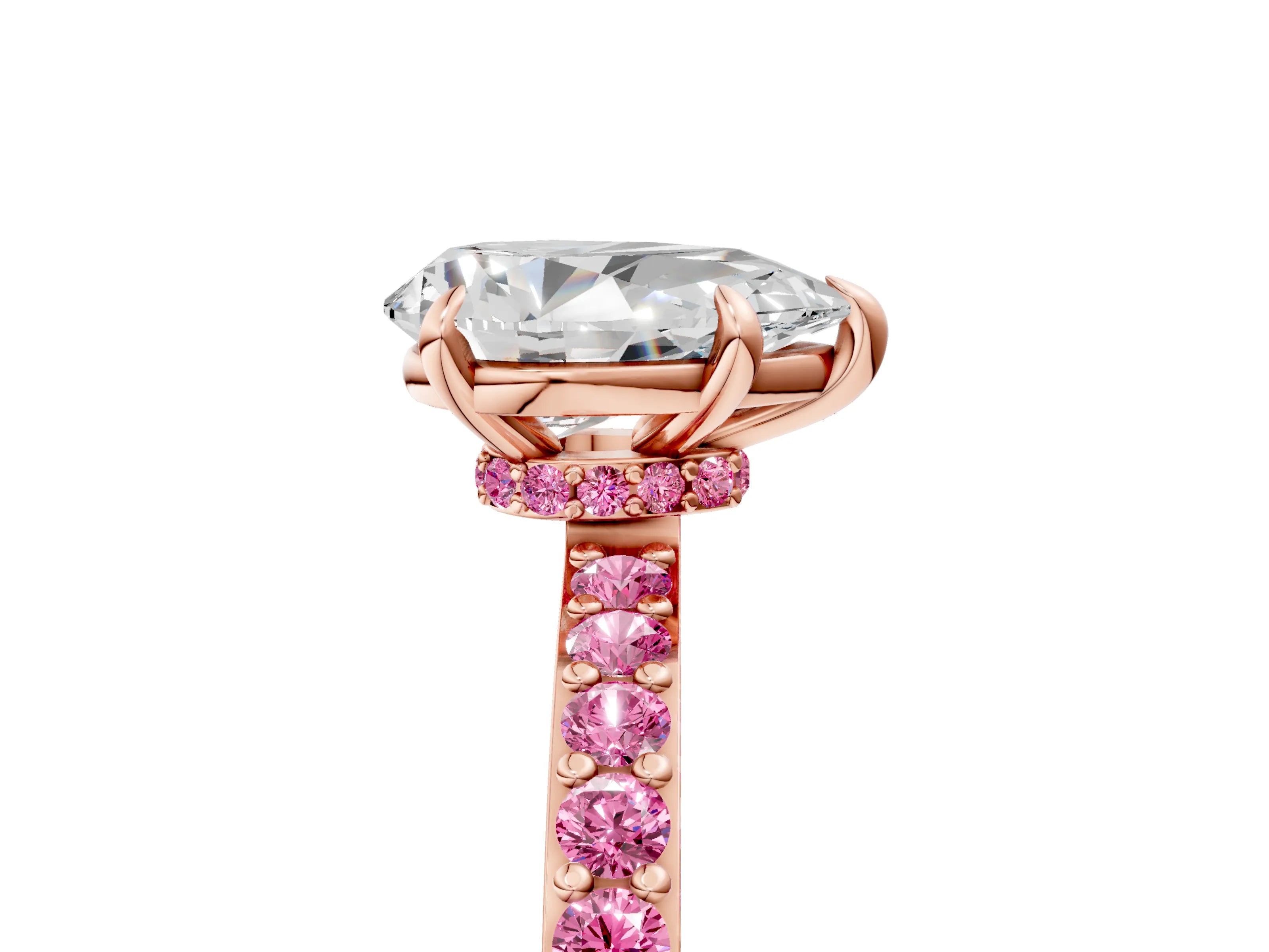 Rose gold Pear Cut Diamond Pavé Engagement Ring with Round with Pink Sapphire side stone Accents and Prong Setting_5