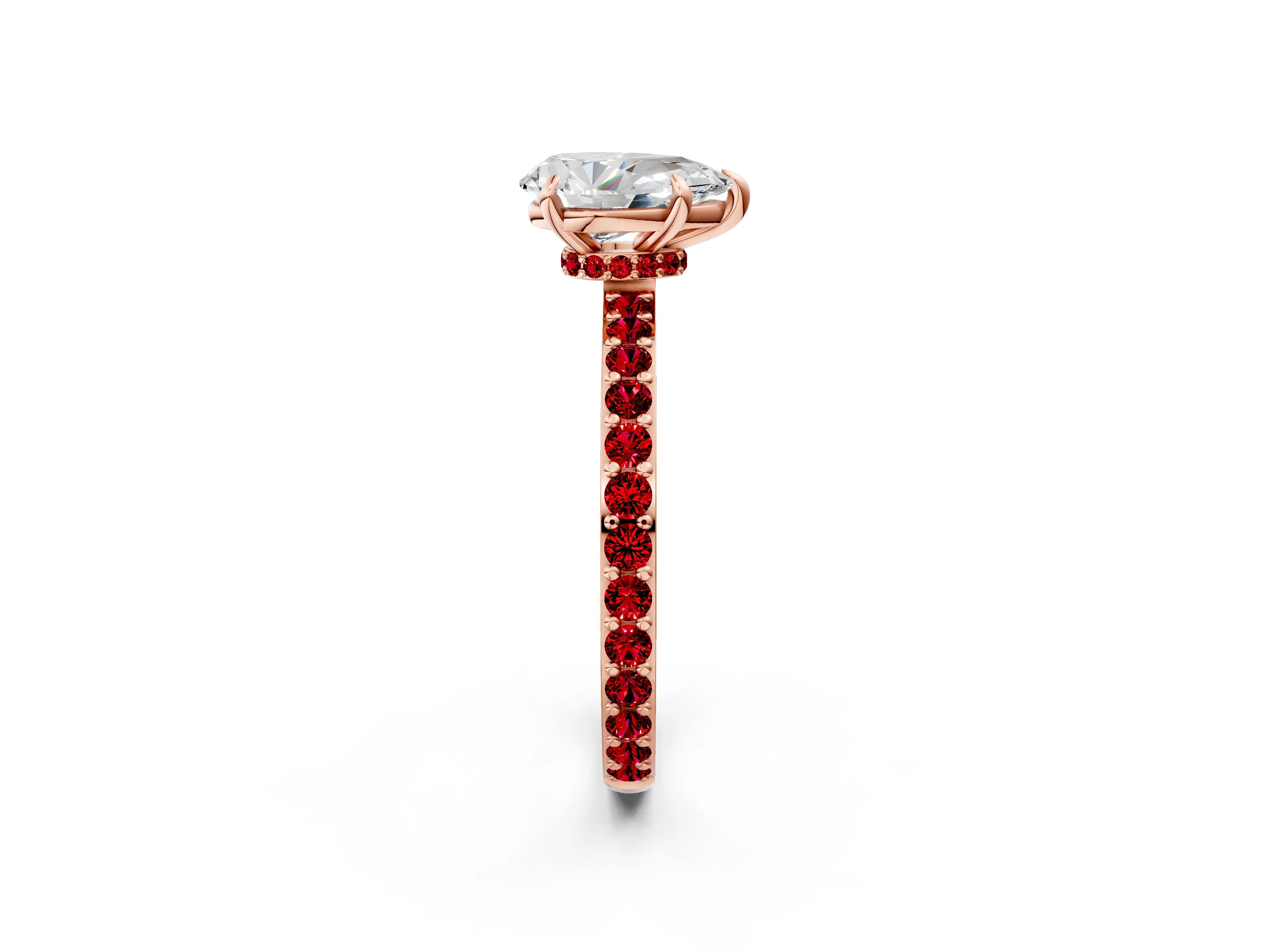 Rose gold Pear Cut Diamond Pavé Engagement Ring with Round with Ruby side stone Accents and Prong Setting_2