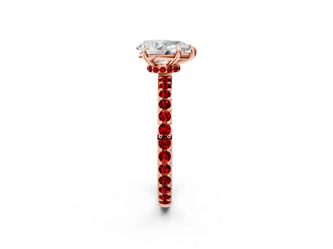 Rose gold Pear Cut Diamond Pavé Engagement Ring with Round with Ruby side stone Accents and Prong Setting_2