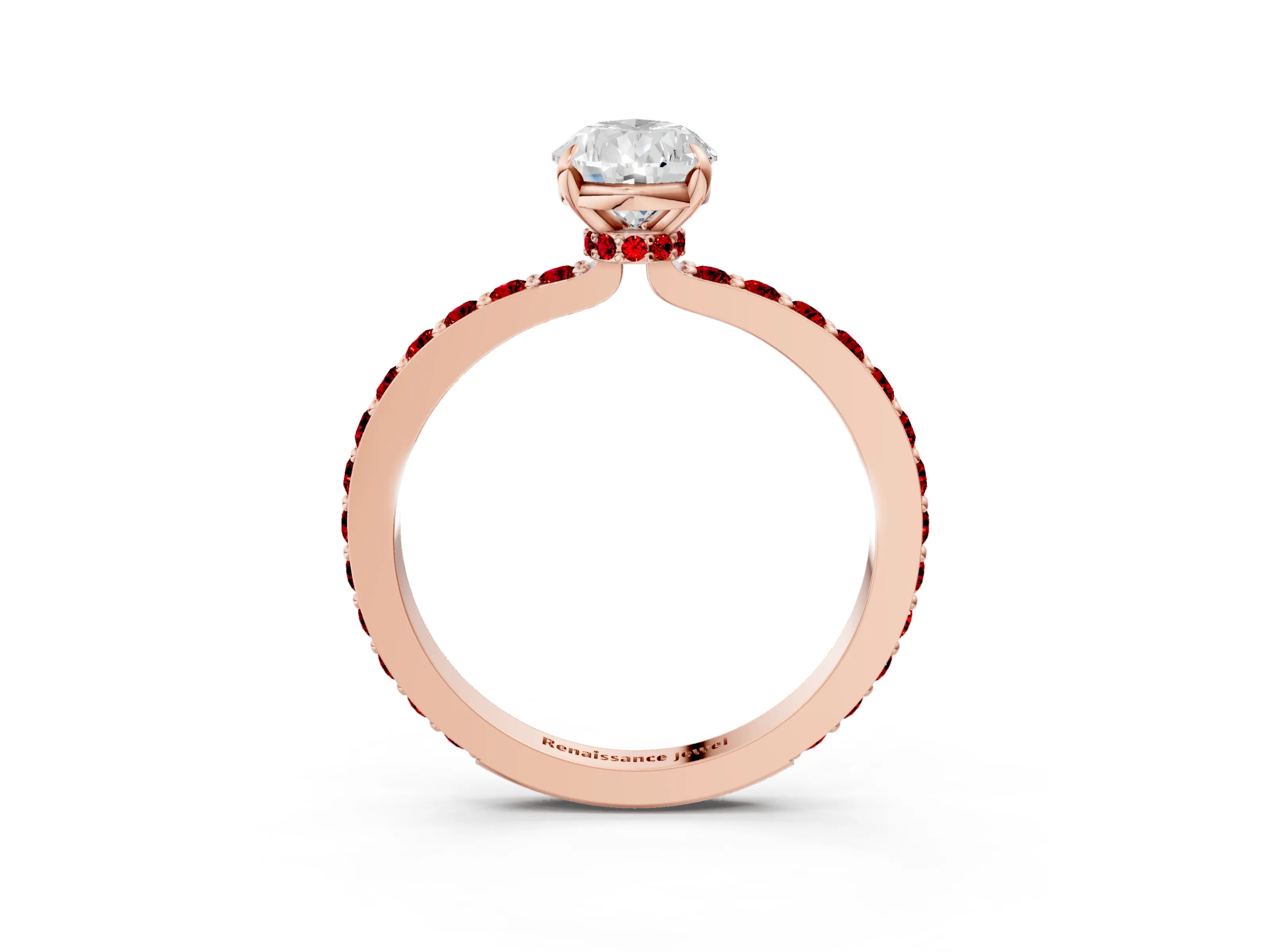 Rose gold Pear Cut Diamond Pavé Engagement Ring with Round with Ruby side stone Accents and Prong Setting_3