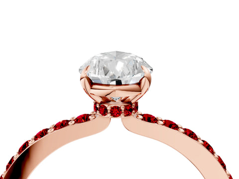 Rose gold Pear Cut Diamond Pavé Engagement Ring with Round with Ruby side stone Accents and Prong Setting_4