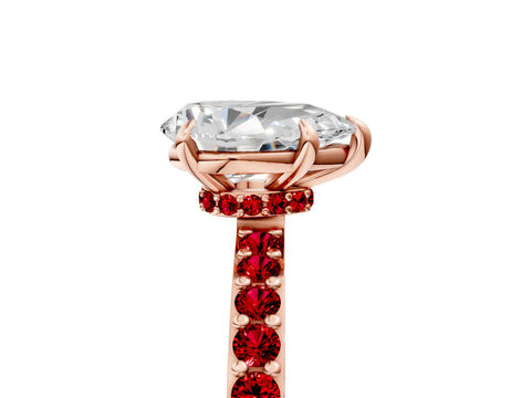 Rose gold Pear Cut Diamond Pavé Engagement Ring with Round with Ruby side stone Accents and Prong Setting_5