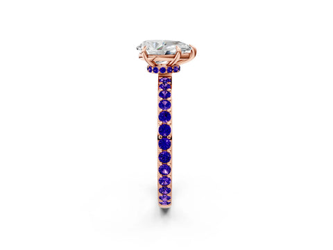 Rose gold Pear Cut Diamond Pavé Engagement Ring with Round with Tanzanite side stone Accents and Prong Setting_2