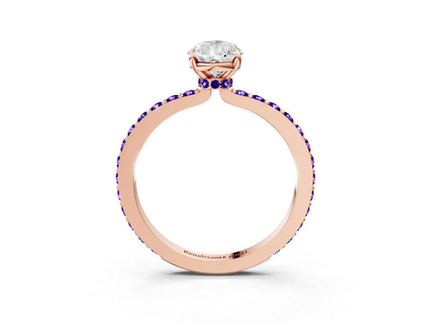 Rose gold Pear Cut Diamond Pavé Engagement Ring with Round with Tanzanite side stone Accents and Prong Setting_3