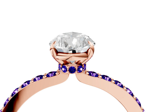 Rose gold Pear Cut Diamond Pavé Engagement Ring with Round with Tanzanite side stone Accents and Prong Setting_4