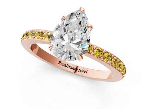 Rose gold Pear Cut Diamond Pavé Engagement Ring with Round with Yellow Sapphire side stone Accents and Prong Setting_1