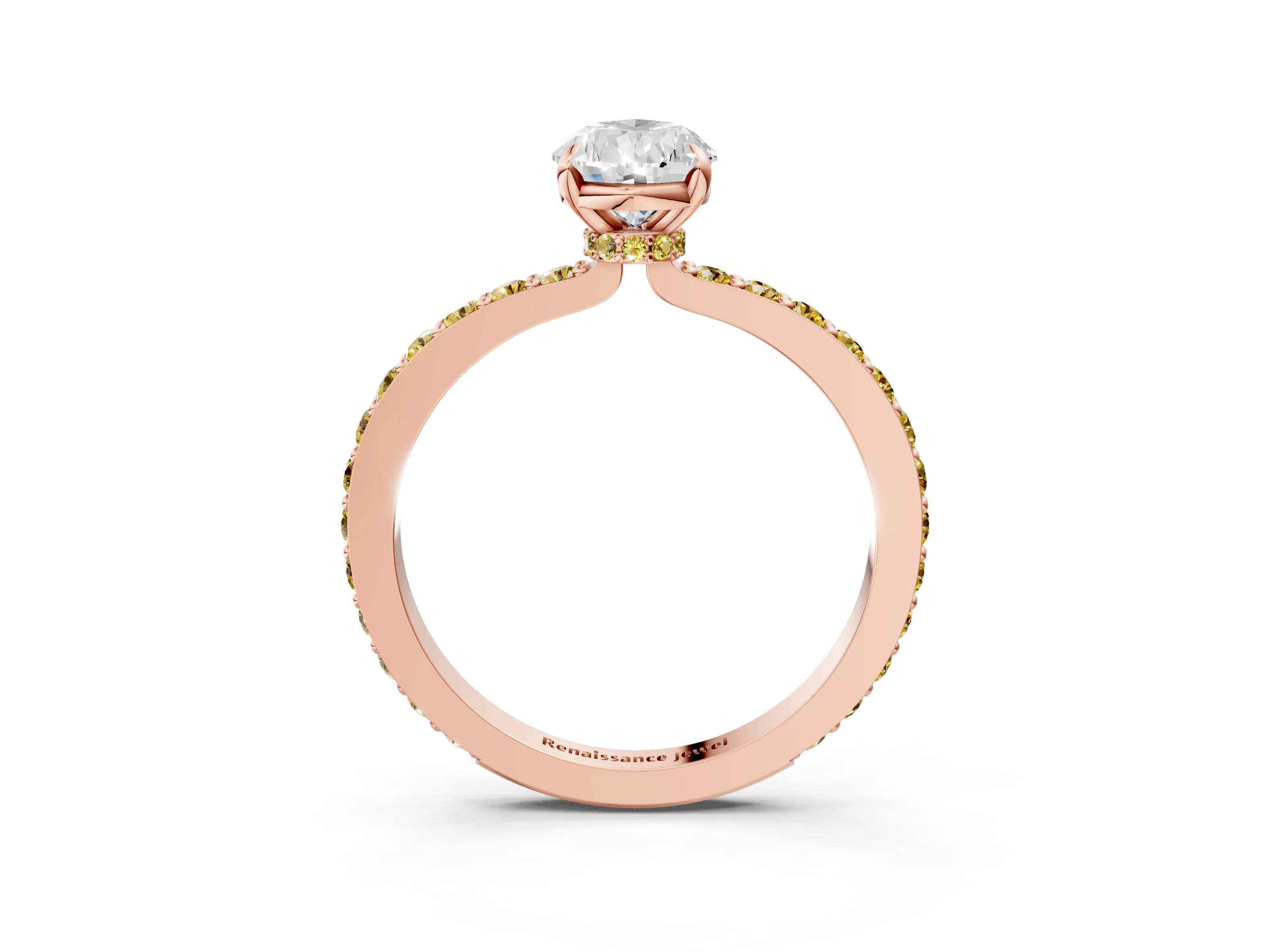 Rose gold Pear Cut Diamond Pavé Engagement Ring with Round with Yellow Sapphire side stone Accents and Prong Setting_3
