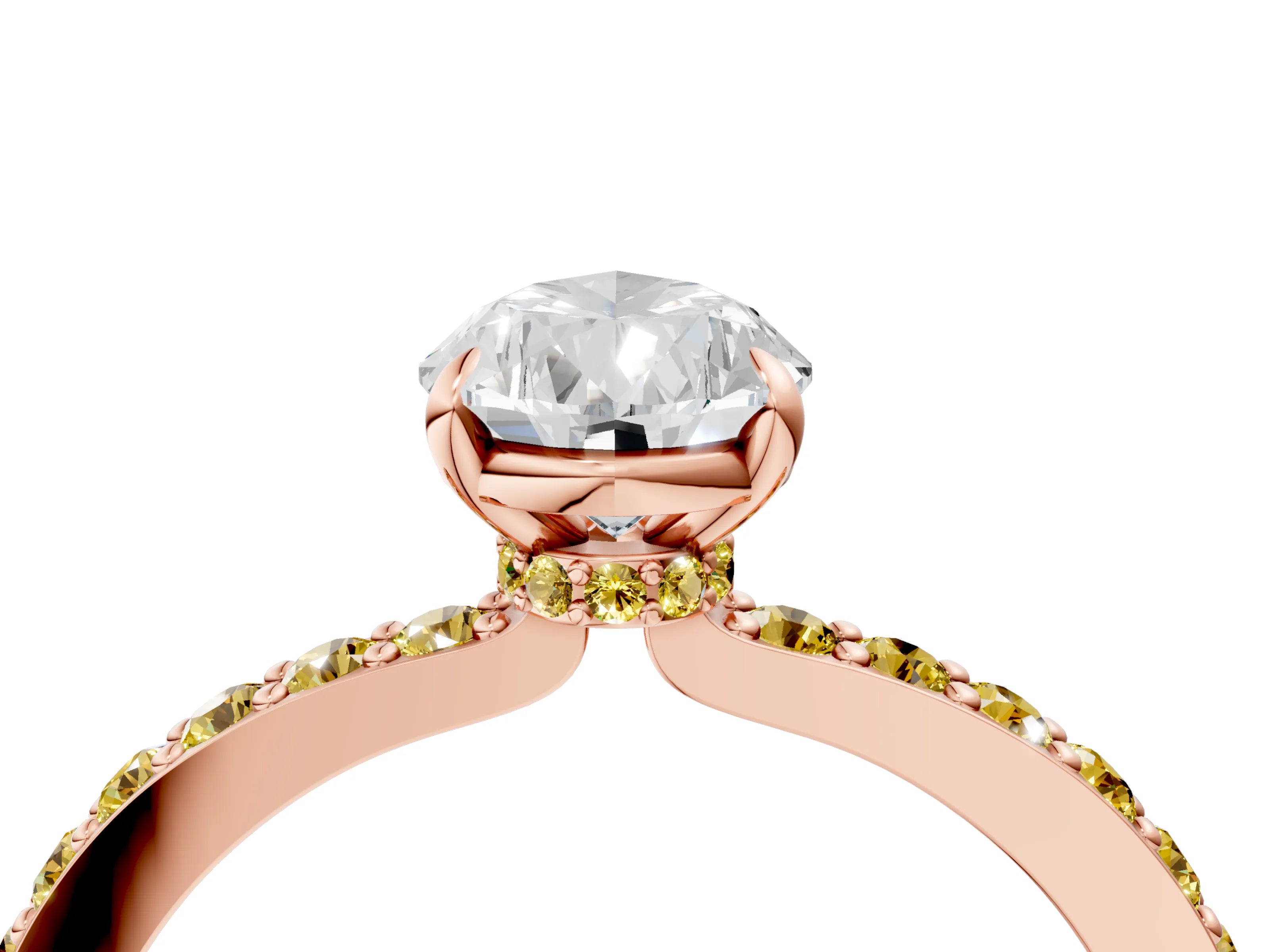 Rose gold Pear Cut Diamond Pavé Engagement Ring with Round with Yellow Sapphire side stone Accents and Prong Setting_4