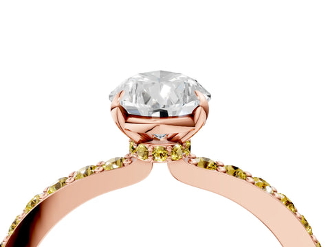 Rose gold Pear Cut Diamond Pavé Engagement Ring with Round with Yellow Sapphire side stone Accents and Prong Setting_4