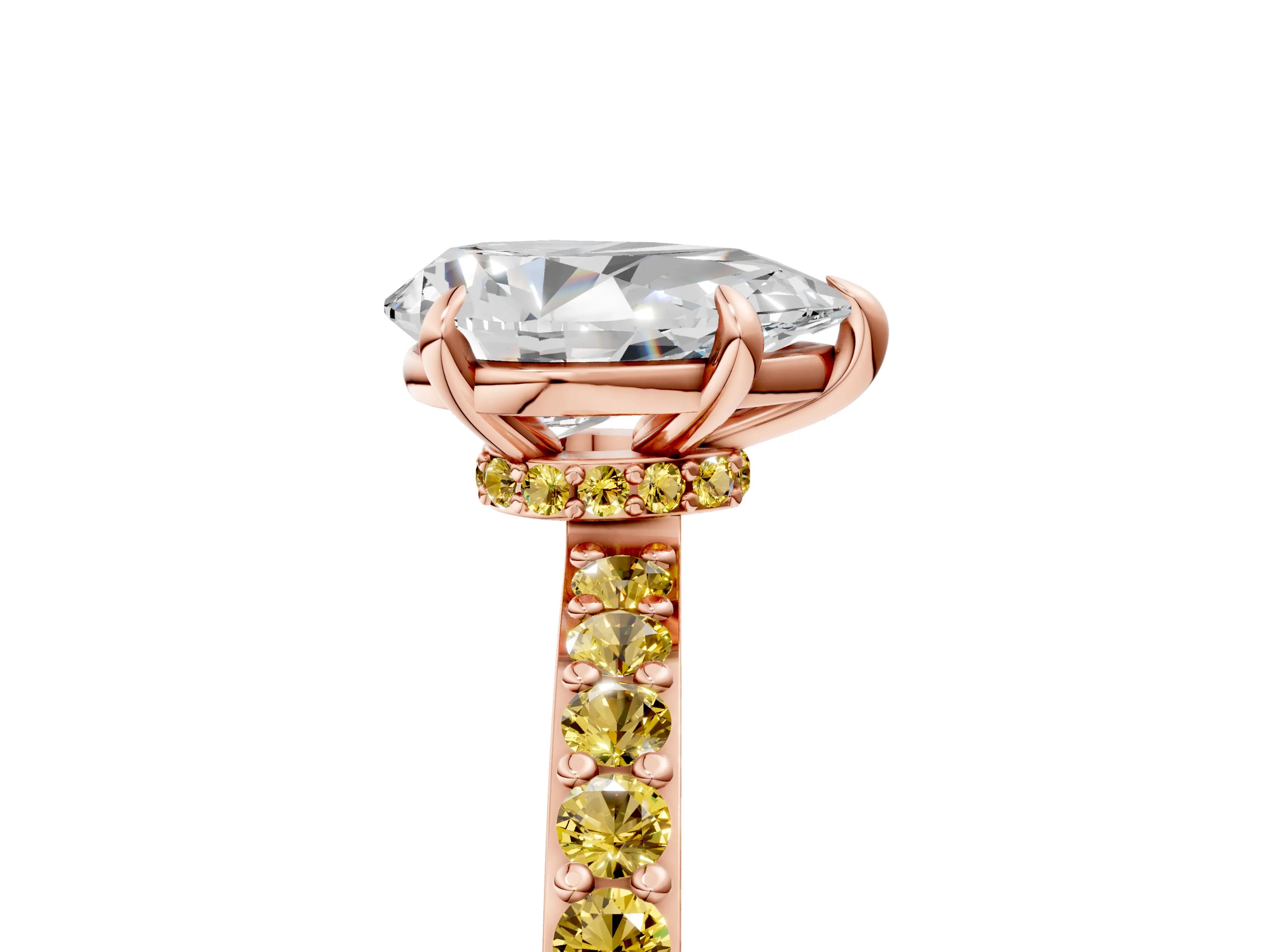 Rose gold Pear Cut Diamond Pavé Engagement Ring with Round with Yellow Sapphire side stone Accents and Prong Setting_5
