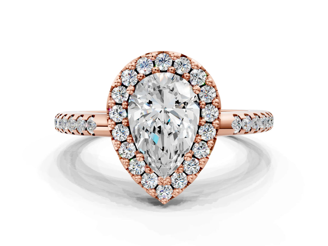 Rose gold Pear Cut Diamond Pavé Halo Ring with Four-Prong Setting_37