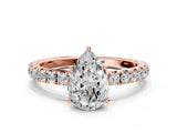 Rose gold Pear Cut Diamond Pavé Solitaire Engagement Ring with Four-Prong Setting_108