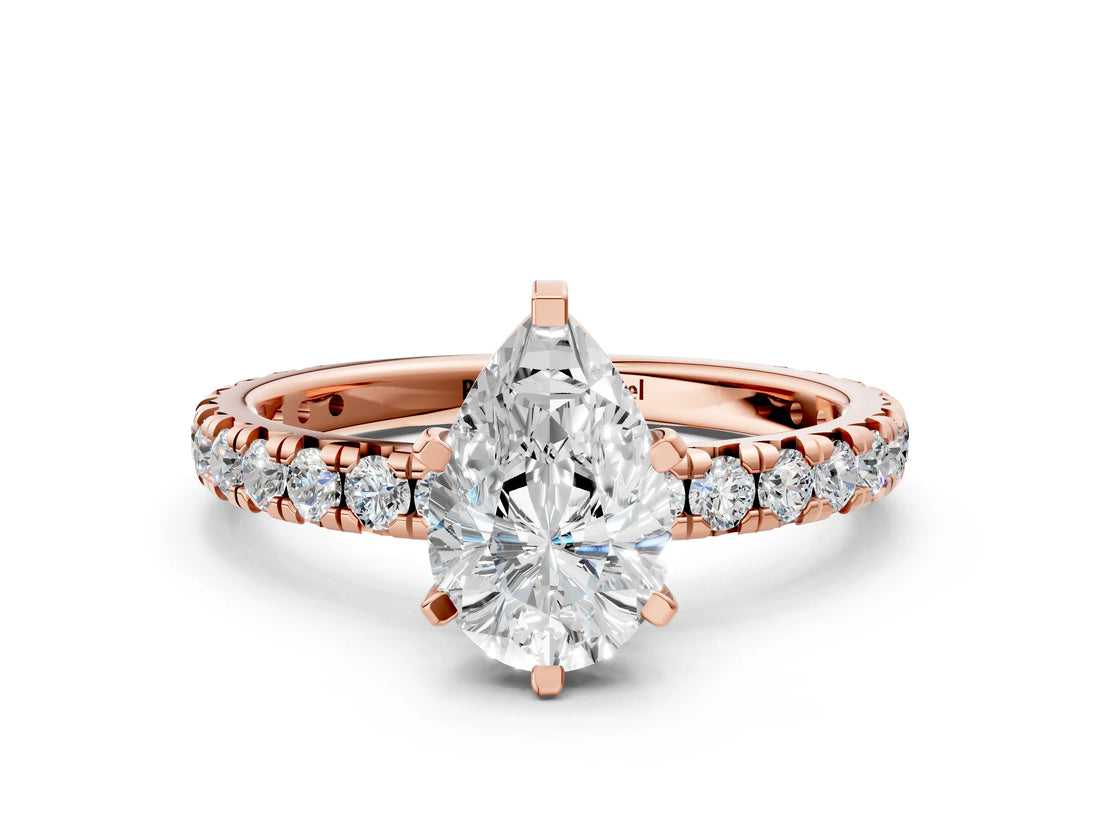 Rose gold Pear Cut Diamond Pavé Solitaire Ring with Round Band and Prong Setting_12