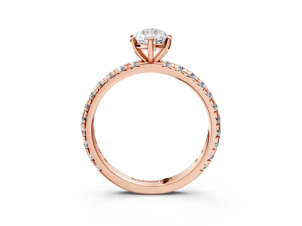 Rose Gold Pear-Shaped Solitaire Engagement Ring Setting with Shared Prong Pave Band