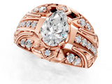 Rose gold Pear Cut Diamond Pave Art Deco Split Shank Ring with Four-Prong Setting_14