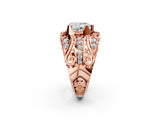 Rose gold Pear Cut Diamond Pave Art Deco Split Shank Ring with Four-Prong Setting_15