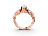 Rose gold Pear Cut Diamond Pave Art Deco Split Shank Ring with Four-Prong Setting_16