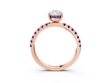 Rose gold Pear Cut Diamond Pave Band Solitaire Ring with Round with Amethyst side stone and Prong Setting_3