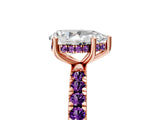 Rose gold Pear Cut Diamond Pave Band Solitaire Ring with Round with Amethyst side stone and Prong Setting_5