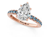 Rose gold Pear Cut Diamond Pave Band Solitaire Ring with Round with Aquamarine side stone and Prong Setting_13