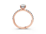 Rose gold Pear Cut Diamond Pave Band Solitaire Ring with Round with Aquamarine side stone and Prong Setting_15