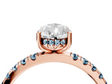 Rose gold Pear Cut Diamond Pave Band Solitaire Ring with Round with Aquamarine side stone and Prong Setting_16