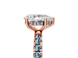 Rose gold Pear Cut Diamond Pave Band Solitaire Ring with Round with Aquamarine side stone and Prong Setting_17