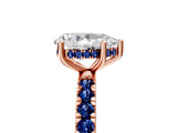 Rose gold Pear Cut Diamond Pave Band Solitaire Ring with Round with Blue Sapphire side stone and Prong Setting_17