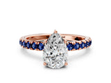 Rose gold Pear Cut Diamond Pave Band Solitaire Ring with Round with Blue Sapphire side stone and Prong Setting_22