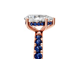 Rose gold Pear Cut Diamond Pave Band Solitaire Ring with Round with Blue Sapphire side stone and Prong Setting_27