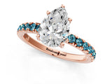 Rose gold Pear Cut Diamond Pave Band Solitaire Ring with Round with Blue Topaz side stone and Prong Setting_13