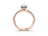 Rose gold Pear Cut Diamond Pave Band Solitaire Ring with Round with Blue Topaz side stone and Prong Setting_15