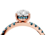 Rose gold Pear Cut Diamond Pave Band Solitaire Ring with Round with Blue Topaz side stone and Prong Setting_16