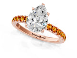 Rose gold Pear Cut Diamond Pave Band Solitaire Ring with Round with Citrine side stone and Prong Setting_1