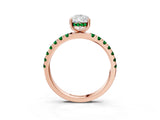 Rose gold Pear Cut Diamond Pave Band Solitaire Ring with Round with Emerald side stone and Prong Setting_3