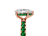 Rose gold Pear Cut Diamond Pave Band Solitaire Ring with Round with Emerald side stone and Prong Setting_5