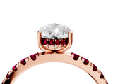Rose gold Pear Cut Diamond Pave Band Solitaire Ring with Round with Garnet side stone and Prong Setting_40