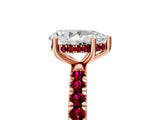 Rose gold Pear Cut Diamond Pave Band Solitaire Ring with Round with Garnet side stone and Prong Setting_41