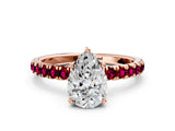 Rose gold Pear Cut Diamond Pave Band Solitaire Ring with Round with Garnet side stone and Prong Setting_46