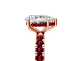 Rose gold Pear Cut Diamond Pave Band Solitaire Ring with Round with Garnet side stone and Prong Setting_51