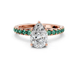 Rose gold Pear Cut Diamond Pave Band Solitaire Ring with Round with Green Sapphire side stone and Prong Setting_24