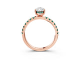 Rose gold Pear Cut Diamond Pave Band Solitaire Ring with Round with Green Sapphire side stone and Prong Setting_27