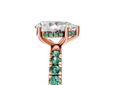 Rose gold Pear Cut Diamond Pave Band Solitaire Ring with Round with Green Sapphire side stone and Prong Setting_29