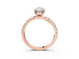 Rose gold Pear Cut Diamond Pave Band Solitaire Ring with Round with Moissanite side stone and Prong Setting_27